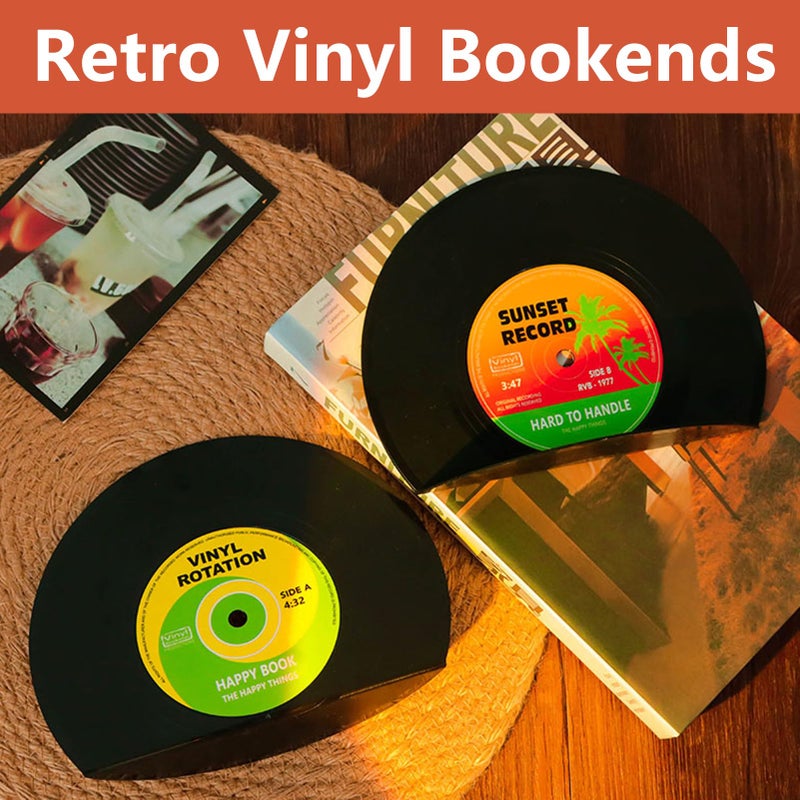 VinBee Bookends for Vinyl Records,Book Ends for Heavy Books,Book end,Retro Vinyl Record Bookend-Classic CD Shape Decorative Music Theme Bookends- 1 Pair - Image 5